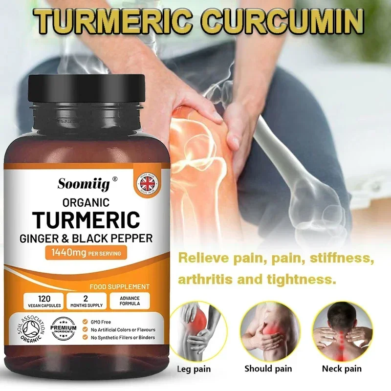 Organic Turmeric Extra Strength 1440 Mg 120 Capsules with Black Pepper, Ginger & Active Ingredient Curcumin for Joint Health