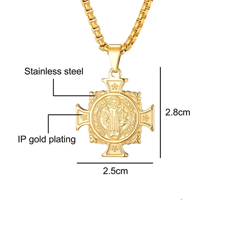 Stainless Steel San Benito Medal Necklace For Women Men Gold Metal St Benedict Cross Necklaces Choker Religious Jewelry