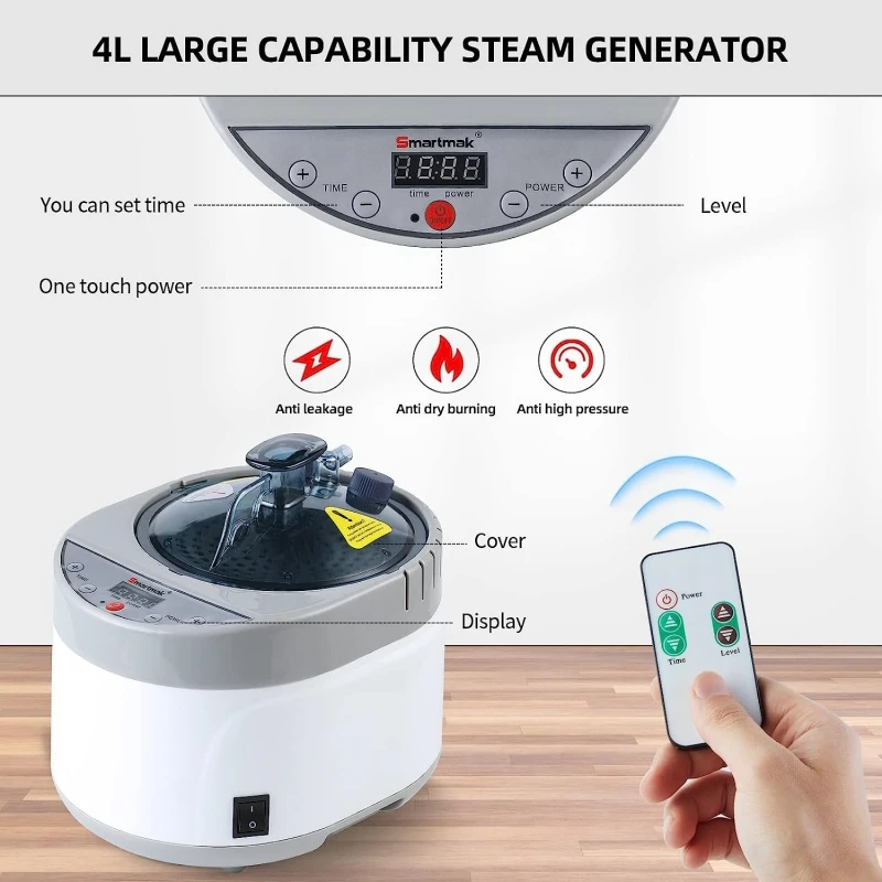 Steam Generator 220V/110V EU US Plug 1600W Upgrade Capacity 4L Steamer Pot for Sauna Wooden Barrels Large Water Vapor