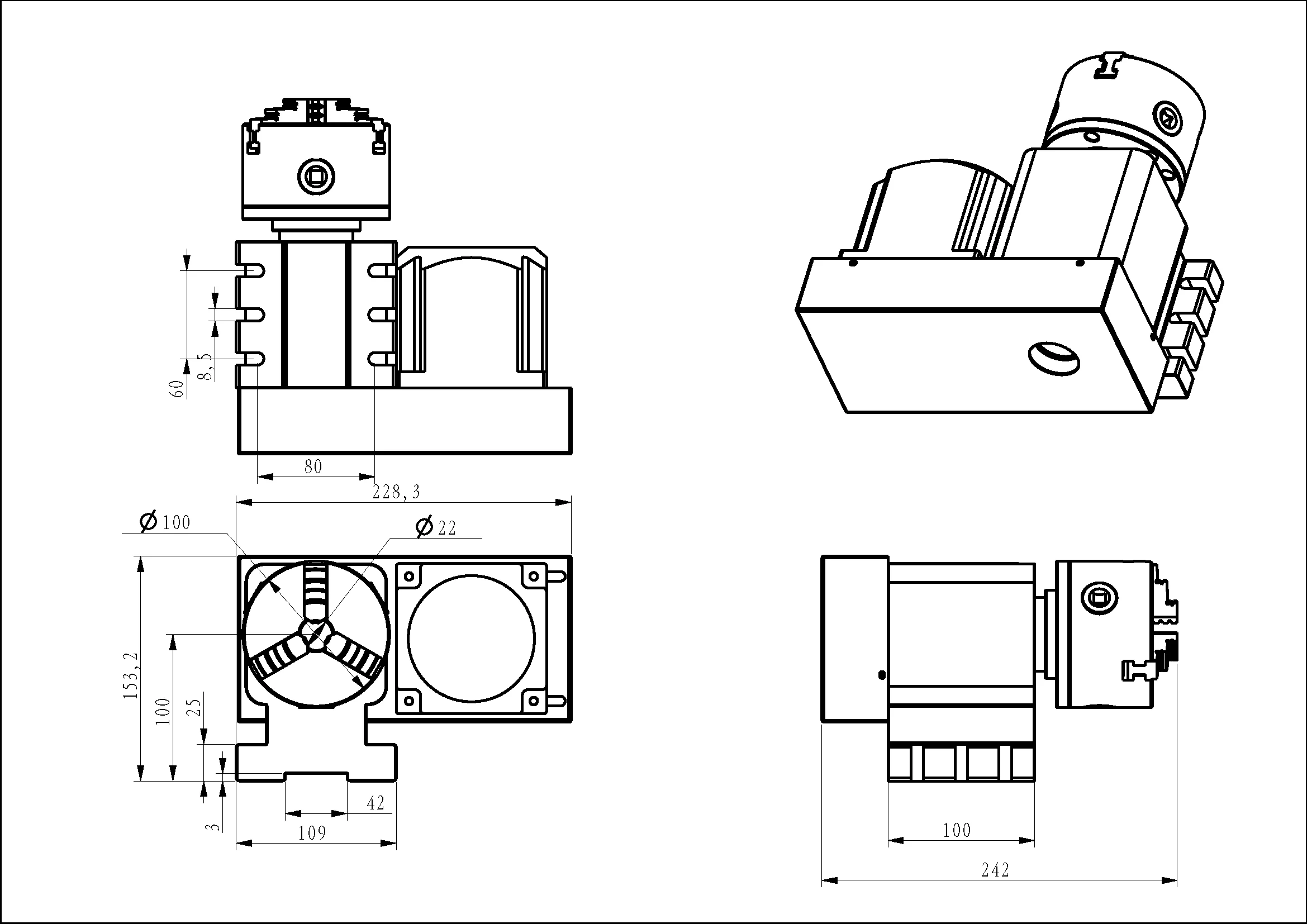 CNC Adjustable speed A Axis Rotary 4th Fourth Axis 3 / 4 jaw chuck 100mm Dividing Index Head + Servo Motor Controller