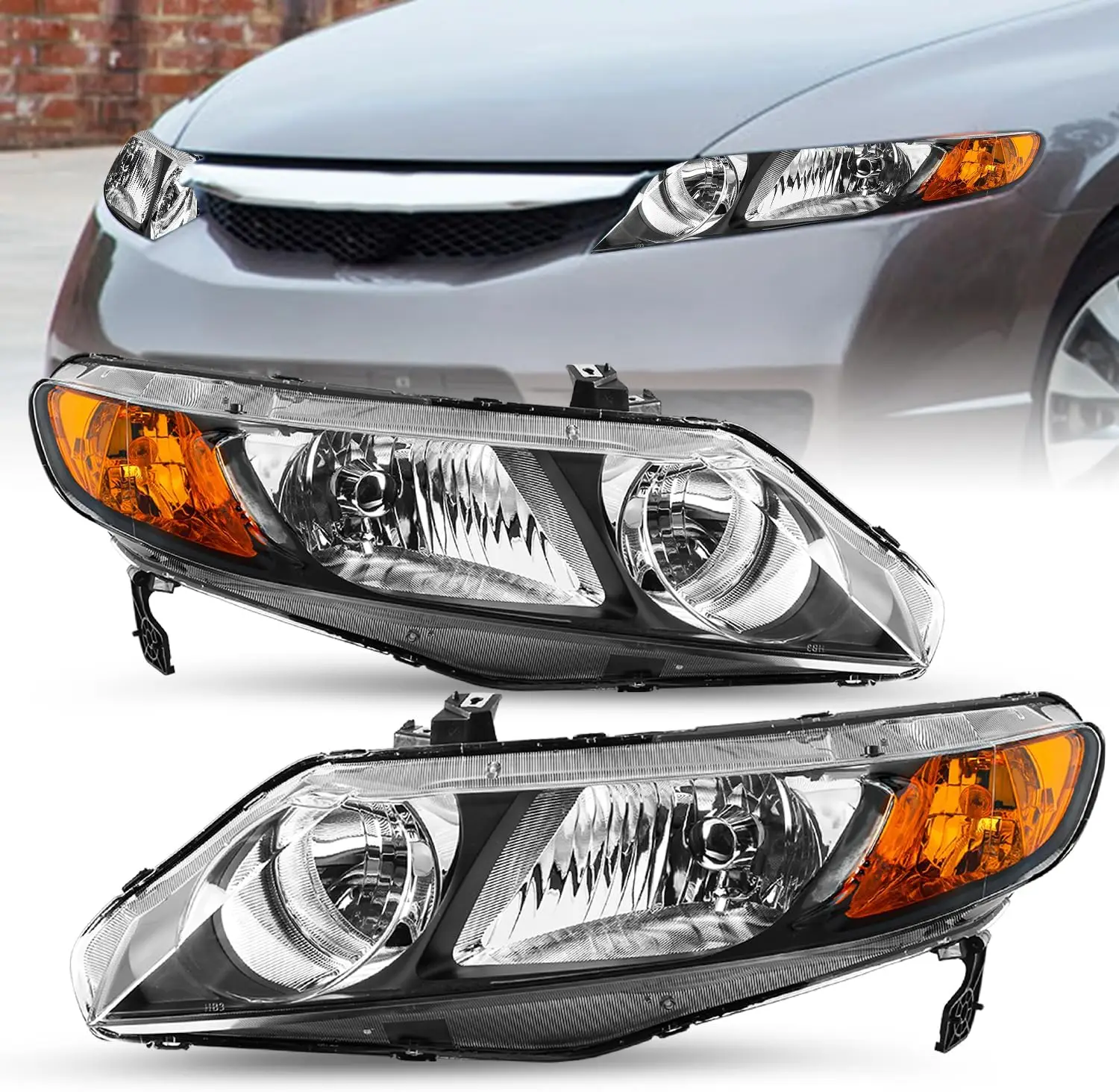 

OE Style Headlight Assembly Set Compatible with 2006-2011 Honda Civic Sedan 4-Door Front Headlamp (Driver & Passenger Side)