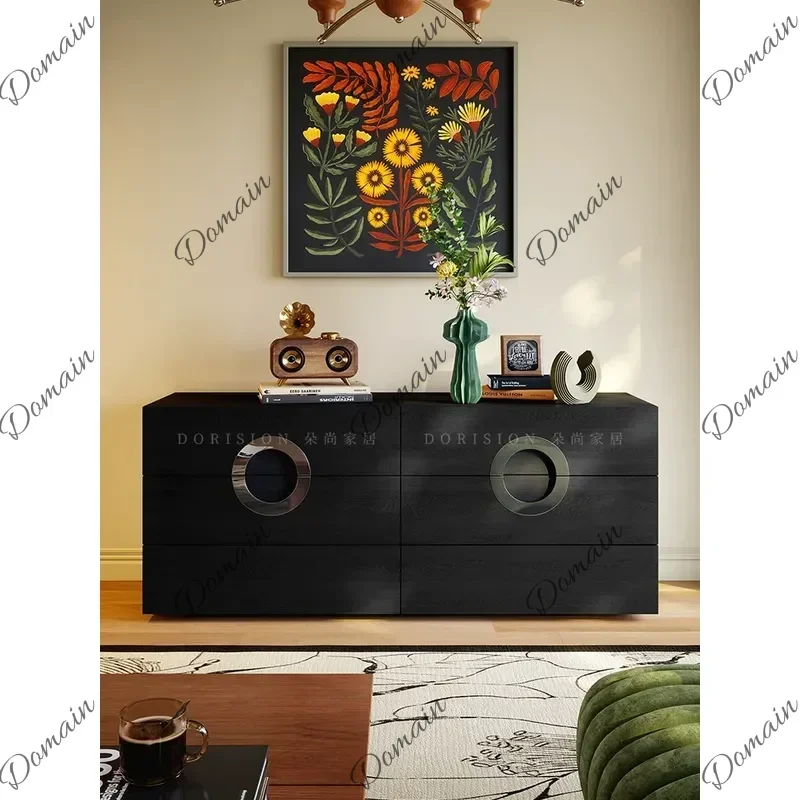 QUG Retro Six Drawer Chest Solid Wood Side Cabinet Antique Entryway Storage Unit Living Room Bedroom TV Console Furniture L