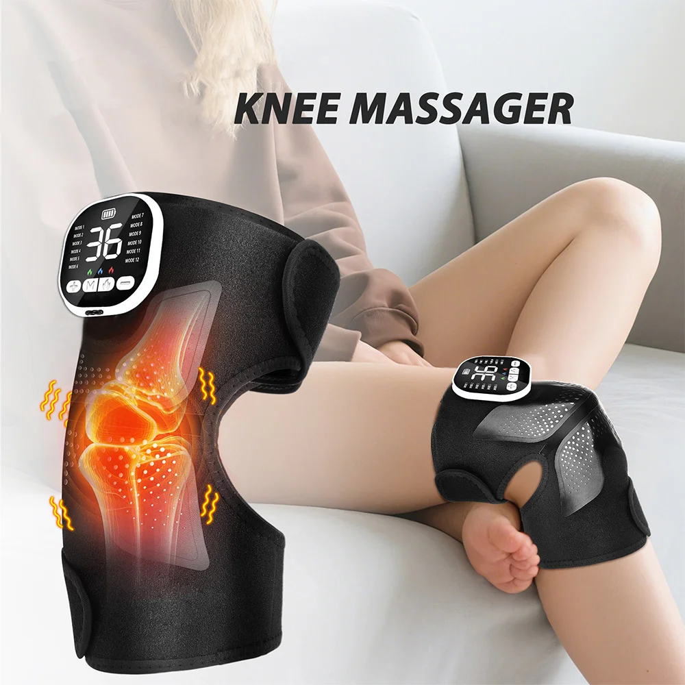 

Массажер для колена с подогревом на 3 уровнями и грелка для ног — 12 программа с 36 настройками вибрации Ems для облегчения боли в суставах, перезаряжаемый
