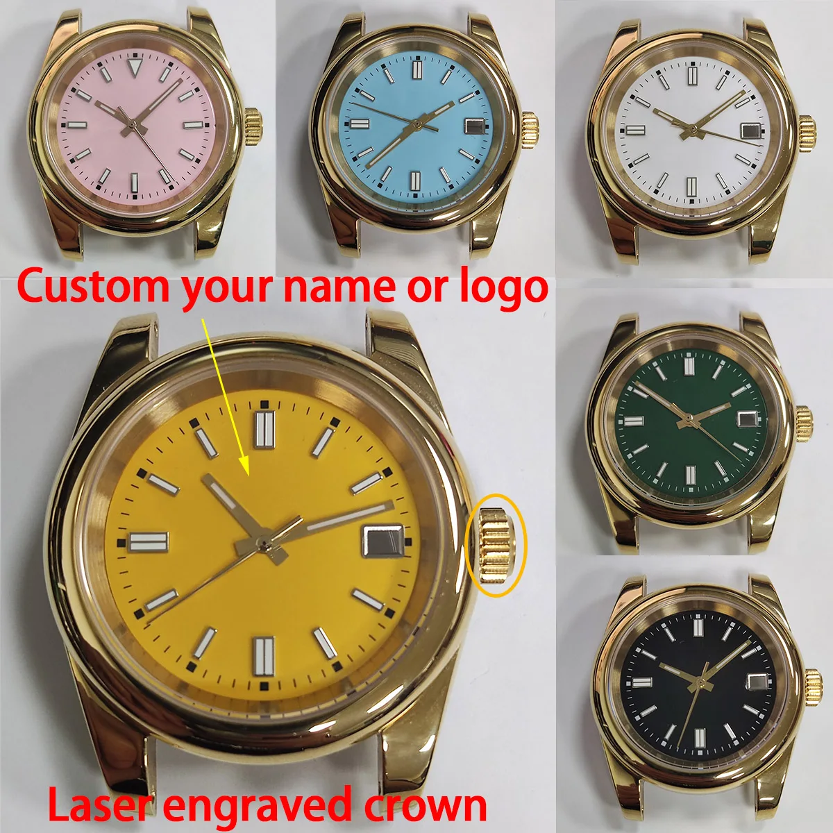 

gold 39mm new watch nh35 case custom logo nh36 case NH35 watch case nh35/36 movement sapphire glass watch accessories parts