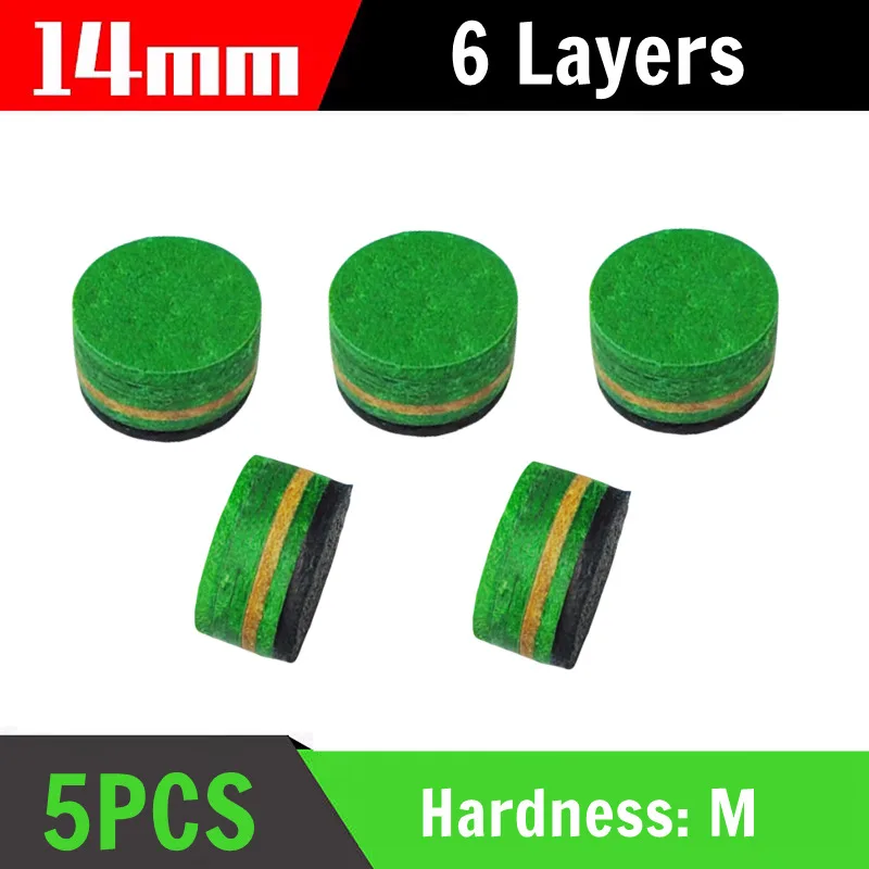 

5PCS 14mm Billiards Pool Cue Stick Tips 6 Layers M Hardness For Billiard Head Accessories