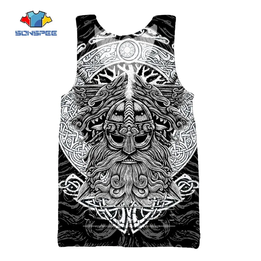 SONSPEE Summer 3D Printed Víkingar Vest Fashion Pirate Vintage Tank Top Sleeveless Europe Historical Figure Garment for Men