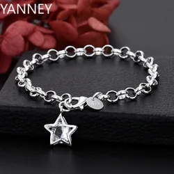 New Fine 925 Sterling Silver Bracelet Crystal Star Chain For Women Luxury Fashion Party Wedding Jewelry Lovers Gift Charms