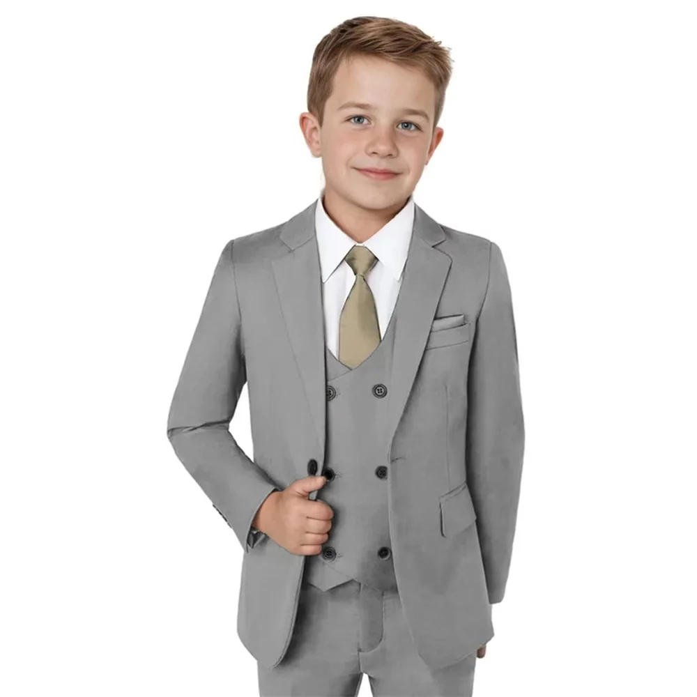 Jongens gekerfde reverspakken 3-delige trouwringdrageroutfit, klassieke elegante kinderpakset prestatieoutfit plus maat