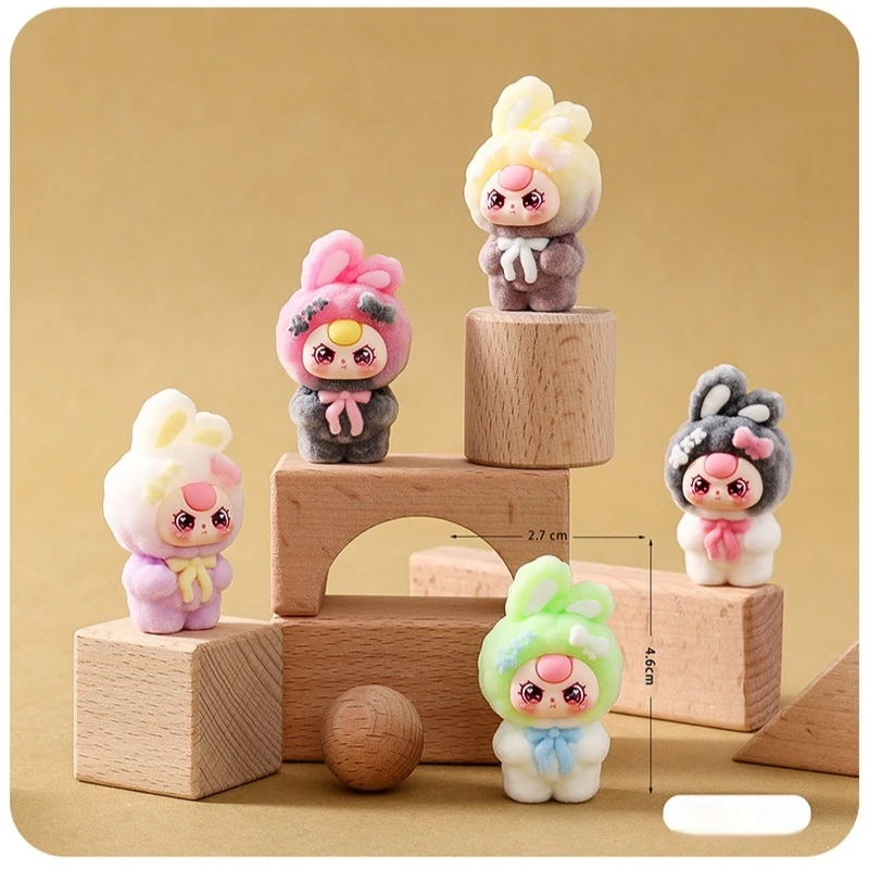 DIY BabyThree Flocking Gradient Color Blind Box Work Partner Office Desktop Decoration Kawaii Wholesale Trendy Toy surprise Gift