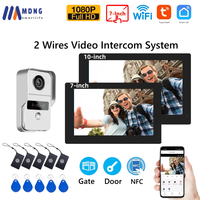 2 Wire Digital Video Intercom System 10.1 Inch Wireless WIFI Monitor 1080P Doorphone Camera Video Doorbell Card Tuya App Unlock