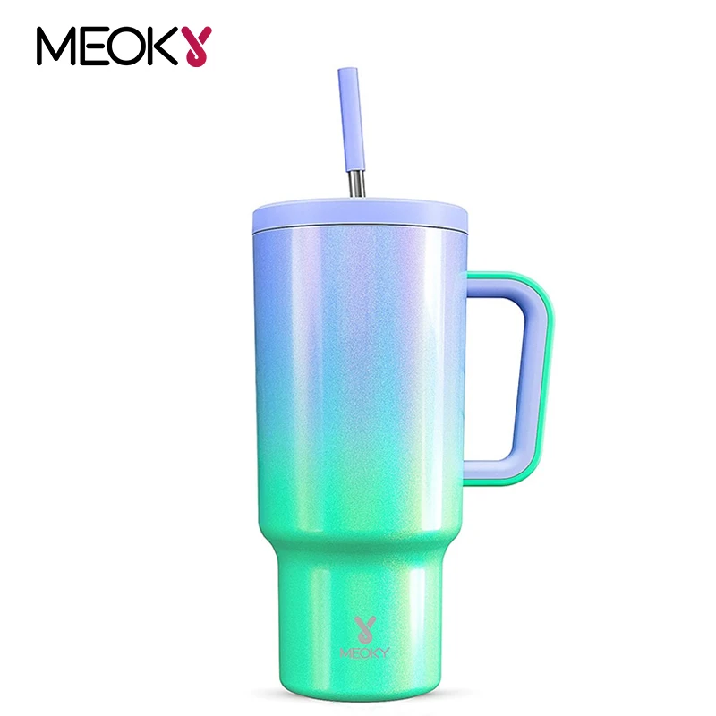 

Meoky 40oz Tumbler Straw Cup with Handle Large Capacity Coffee Cup Gradient Non-Slip Base Stainless Steel Vacuum Insulated Cup