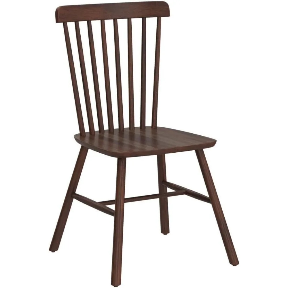 Aslan Malaysian Oak Dining Chair Set of Two, Country Farmhouse High Spindle Back Wooden Side Chairs