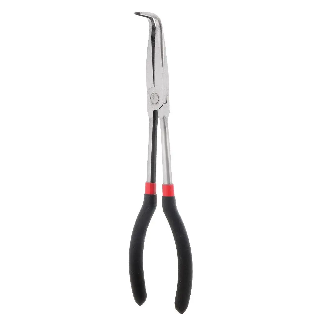 Pliers Folded Pliers with Fine Tip 11 Inch Nose 90 Degrees Silver Black Steel