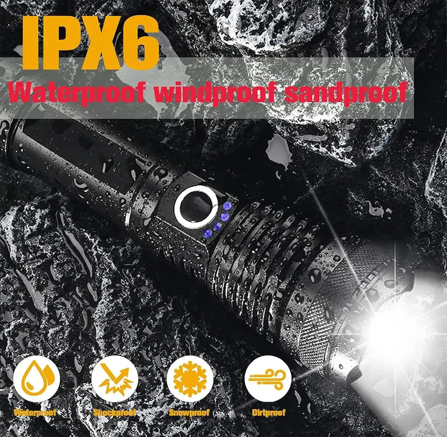 مقاوم للماء 3000mAh عالية الطاقة مصباح ليد جيب في الهواء الطلق التخييم في حالات الطوارئ قابلة للشحن طويلة المدى التكتيكية الشعلة 26650 بطارية #2