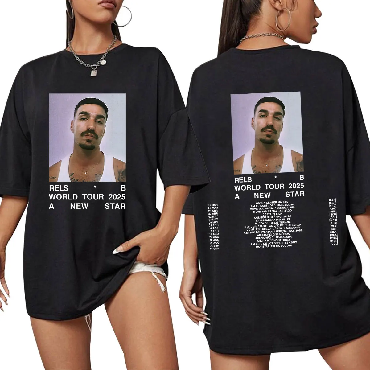 

Rels B A New Star World Tour Concert 2025 Лето Футболка из 100% чистого хлопка с принтом Мужская одежда в стиле хип-хоп большого размера с коротким рукавом