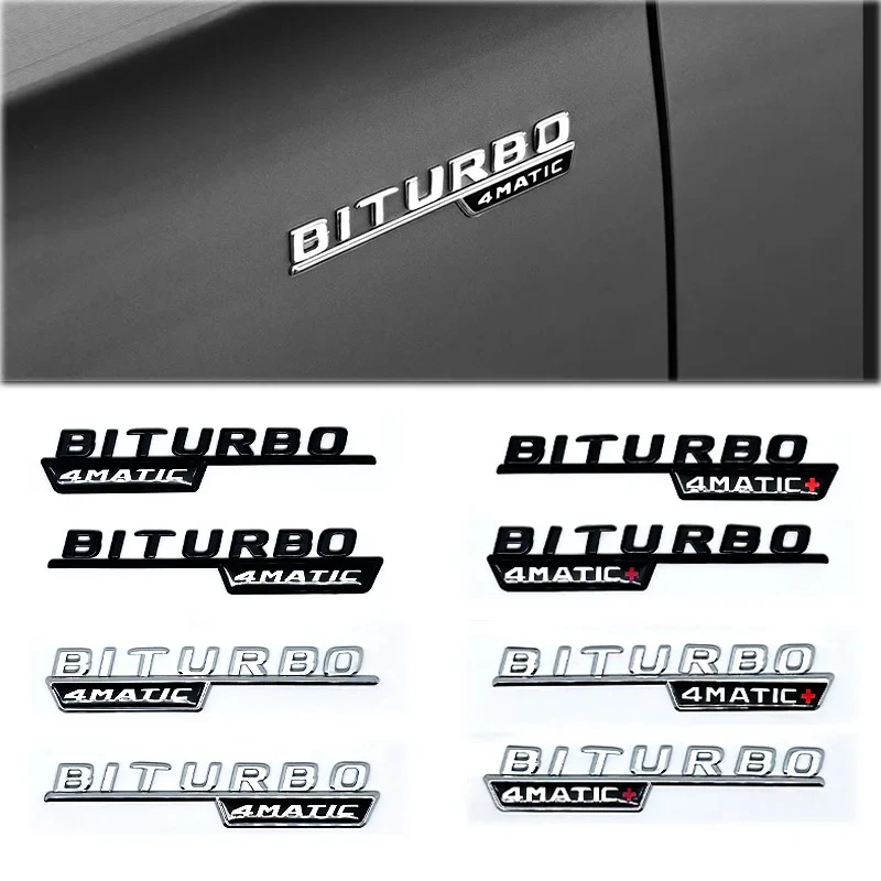2pcs Car Letters Fender Trim Badge BITURBO 4MATIC Plus Emblem Sticker For Mercedes AMG C43 E43 GLE43 GLC43 W205 W213 Accessories