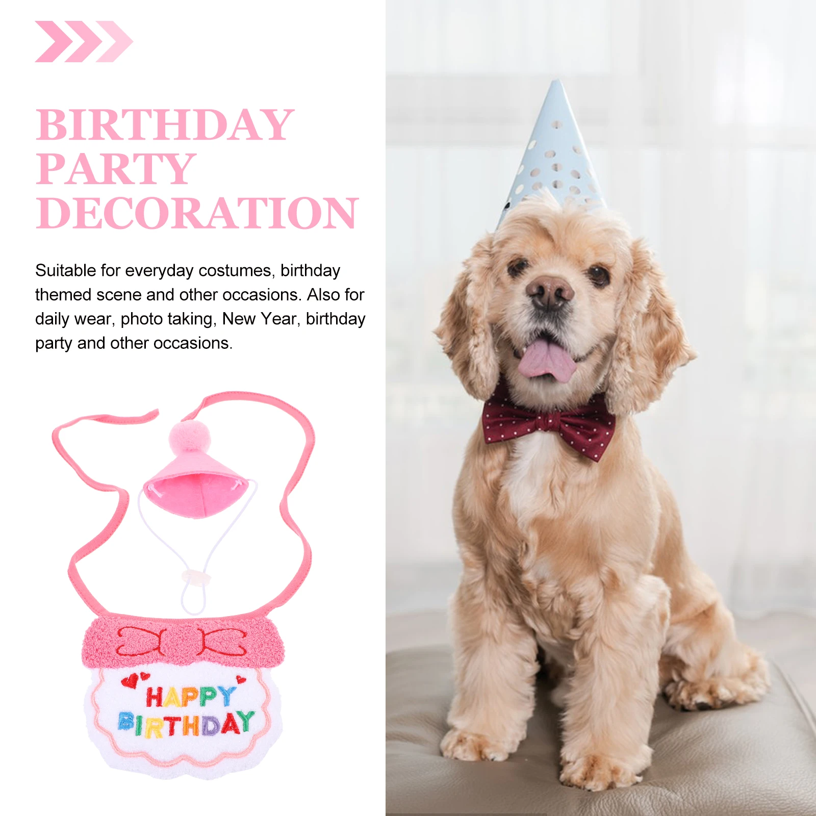 

1 Set Cat Hat Bandana Costume Party Supplies Adjustable Pet Bibs Lightweight Reusable Skin-Friendly Portable Wear-Resistant Dog