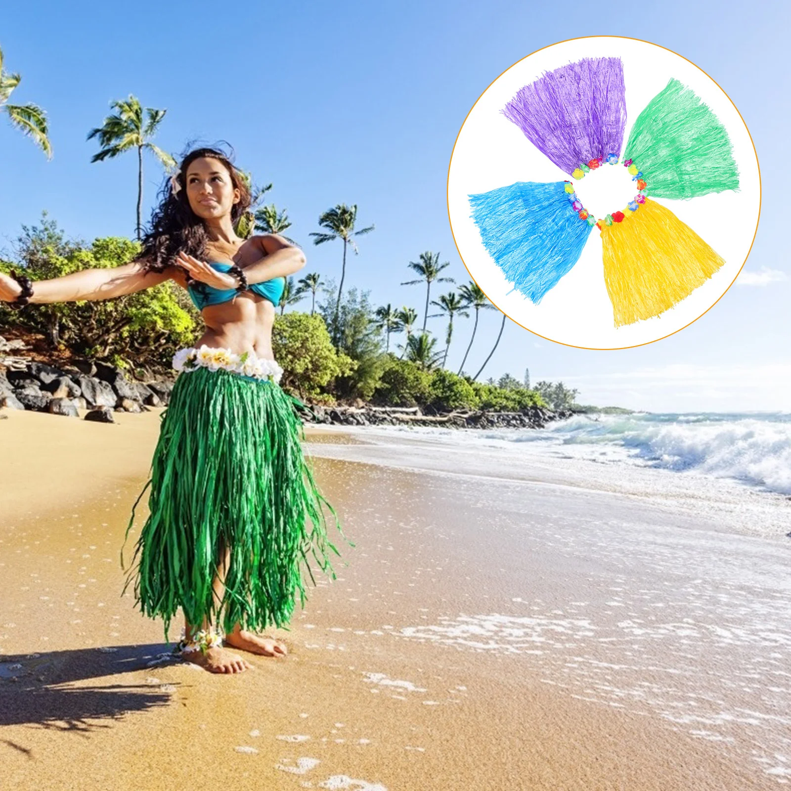 4-delige grasrokken Hawaiiaanse stijl handgemaakte kwastje Hula-danskostuum voor feestdecoraties Hawaii feestrokken cosplay