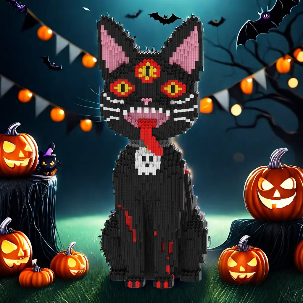 Halloween magische Baustein schwarze Katze Modell Spielzeug schrecklichen Kürbis 51cm montiert Mini Ziegel Figur für Home Store Dekoration