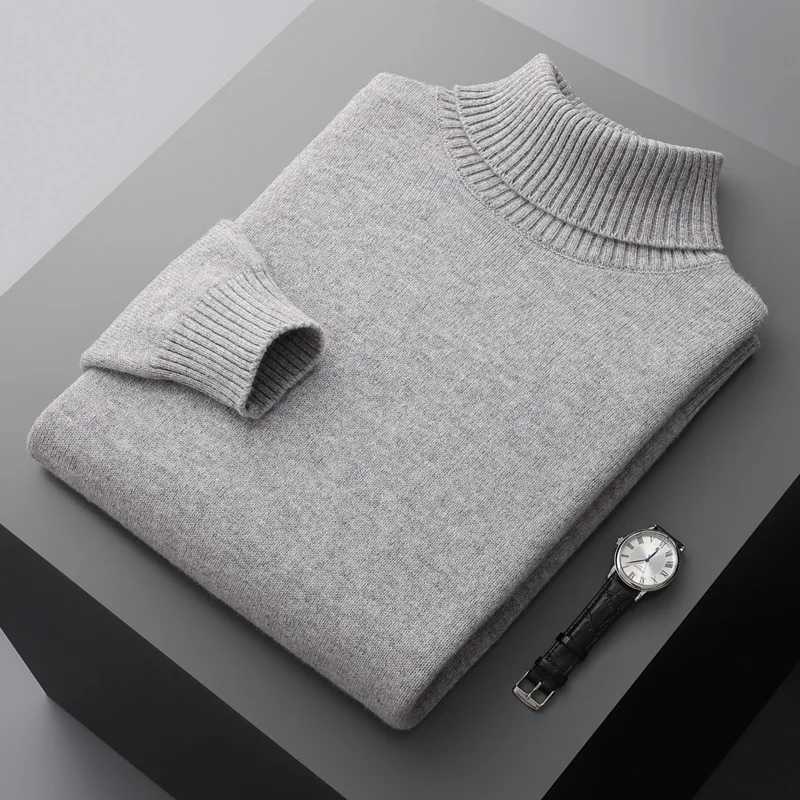 Autumn and winter new cashmere sweater men\'s turtleneck thickened 100% pure wool sweater youth loose top warm knit coat