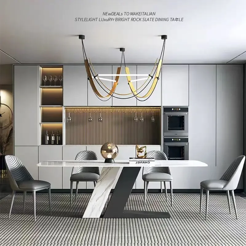 Dining table and chair combination Nordic household small apartment dining table rectangular bright surface modern