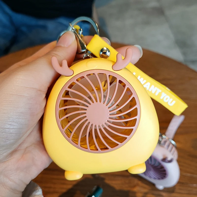 New Fawn Handheld Small Fan USB Charging Student Cartoon Portable Key Chain Mini Fan Gift D