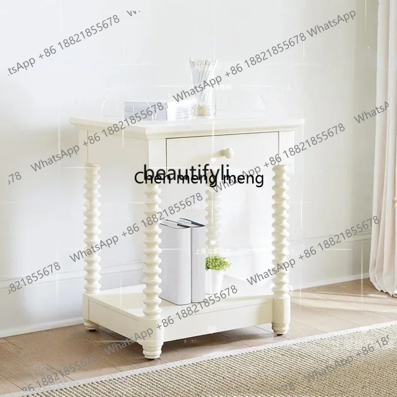 LHY26 ss LBX White Solid Wood Side Table Bedside Table Bedroom Storage Simple American Roman Column Four-Bucket Cabinet Corner T