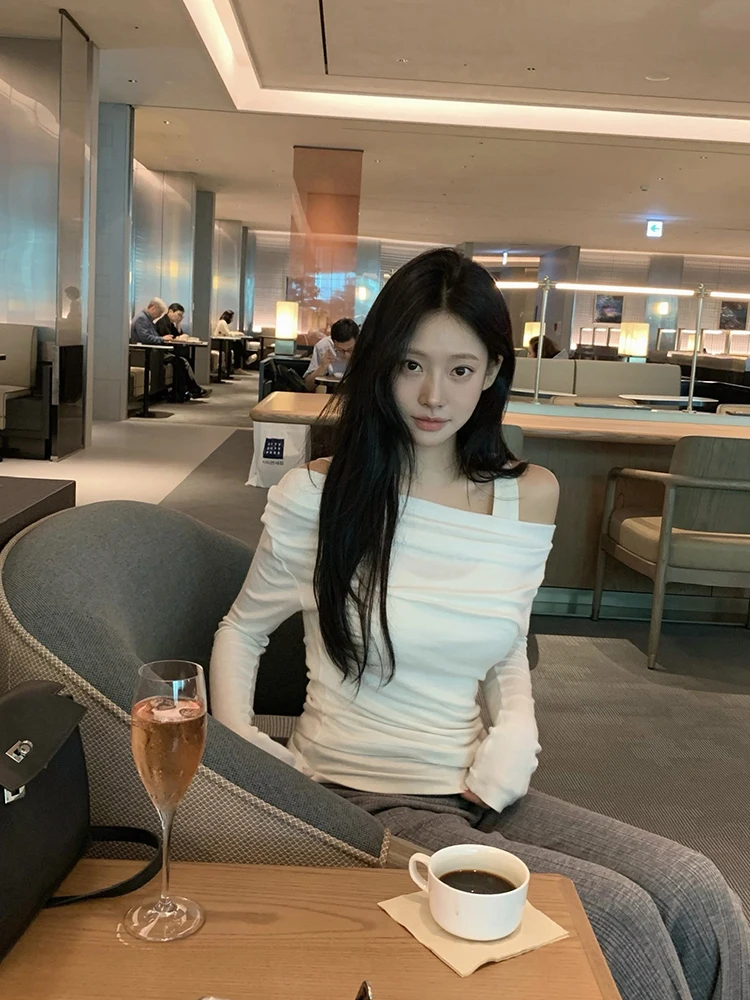 

oulder Bared Long Sve Women's T-irt Slim Fit Base Layer irt Commute Sle Cotton Simple Design Bal Detail