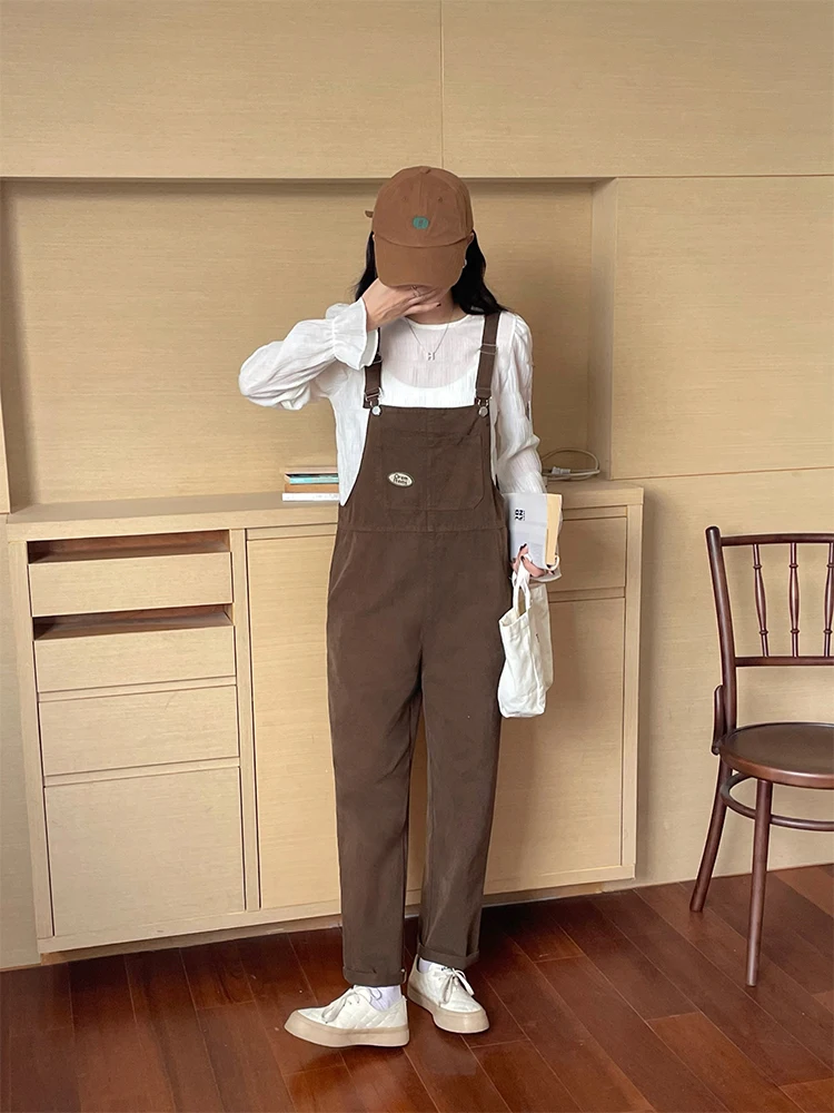 Vintage Denim Overalls Women Summer 2022 New American vintage brown Jumpsuits loose straight pants Y2K Women Jeans