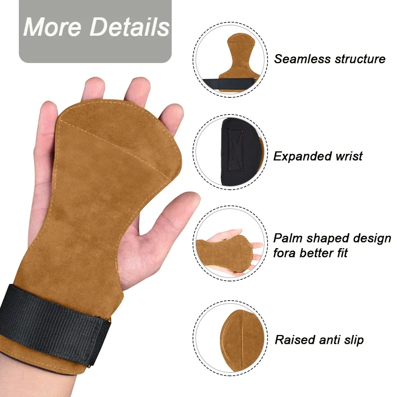 SSUNTAK Weight Lifting Gym Grips with Wrist Pads Anti-Skid Cowhide Palm Protection Pads for Deadlift Bench Pull-up Fitness Train