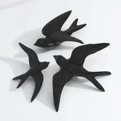 3 pièces de décoration murale 3D en forme d'oiseau, sculpture murale en fonte métallique, touche naturelle élégante, décoration intérieure pour jardin, restaurant, hôtel