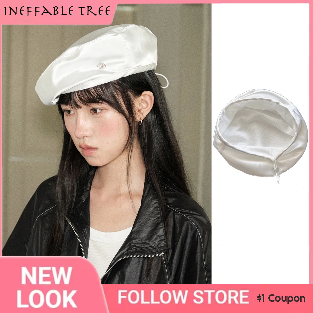 

Korean Style White Beret Hats for Women Pearl Satin Artist Beret Cap Winter Autumn Cloche Elegant Painter Hat Casquette Homme