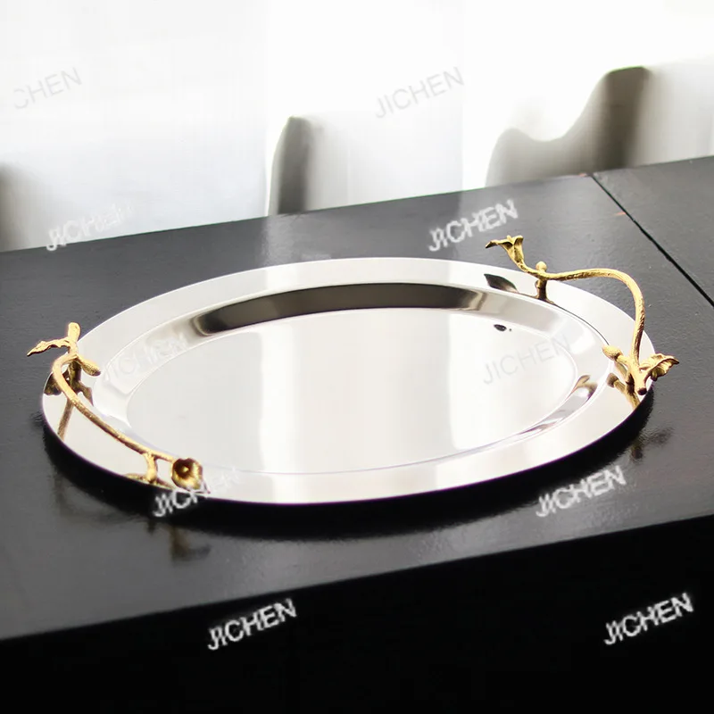 

Light luxury art branch handle fruit plate ornament exhibition hall hotel restaurant snacks dried fruit floppy dish decoration