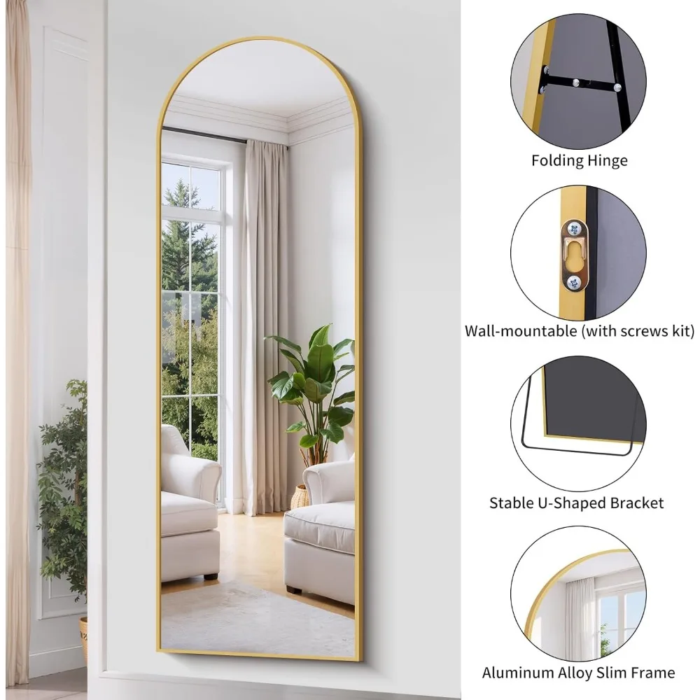 Floor Standing Full Length Mirror with Aluminum Frame, 68x22 Inches, for Hanging or Leaning, Perfect for Home and Dressing Rooms