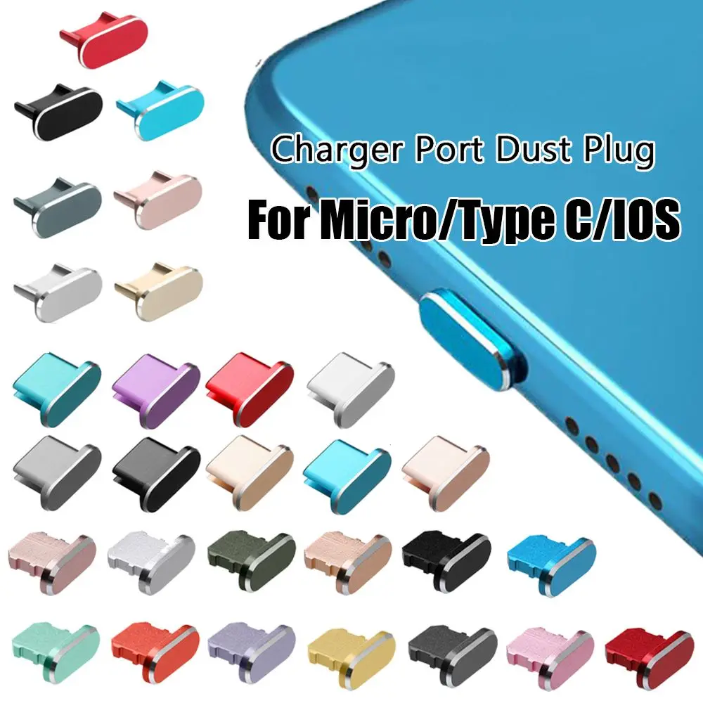 Dustproof Charging Port Cap Micro/Type C/iP Charger Dock Stopper Anti Dust Metal Plug For iP 13 Pro Max Samsung Galaxy S22