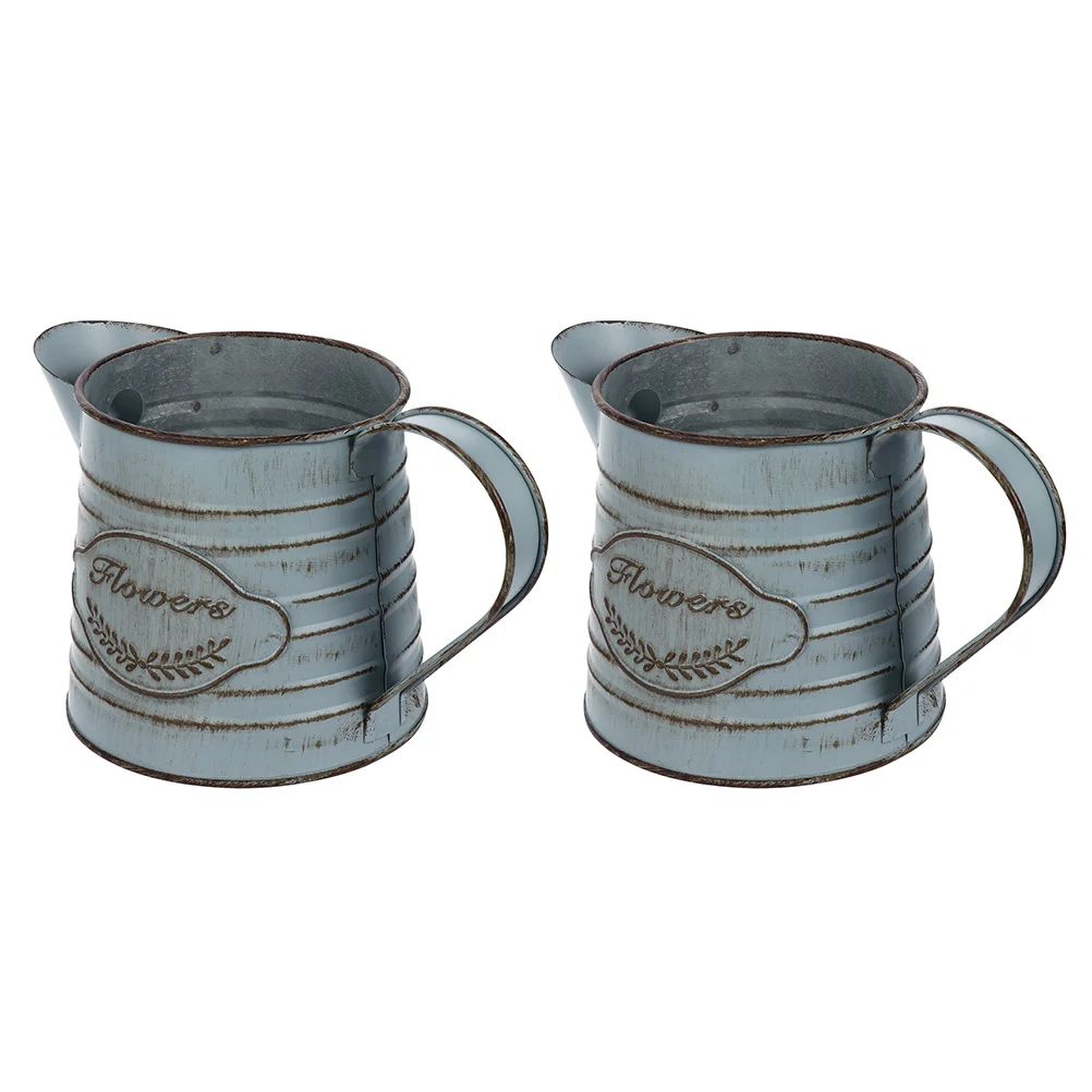 

2pcs Iron Flower Pot Cactus Decor Rustic Vase Tinplate Bucket Suitable Home Gardening Christmas Balcony Vegetable