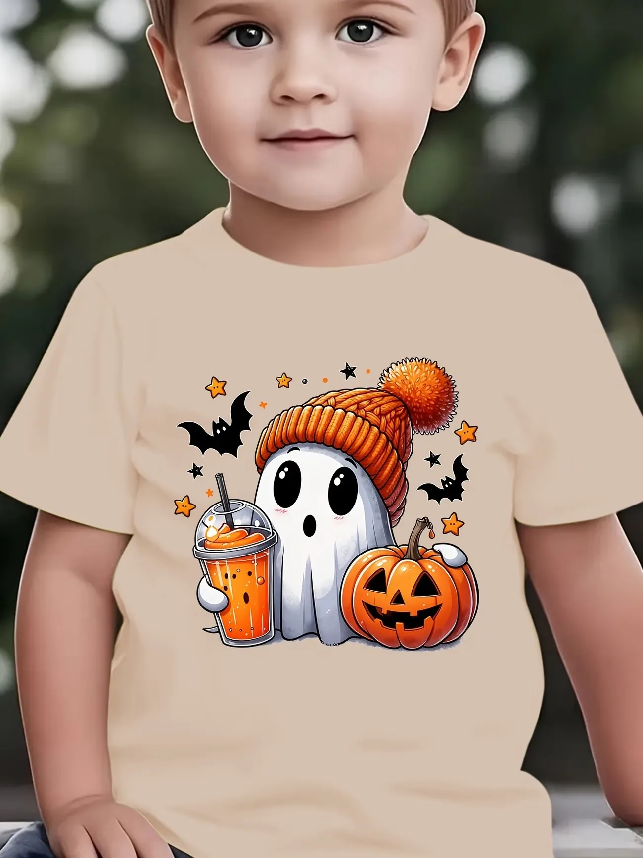Kawaii Kids Boys Girls T Shirt Cute Halloween Ghost Pumpkin Print Short Sleeve Tee Casual Parent T-shirt Child Daily Tops