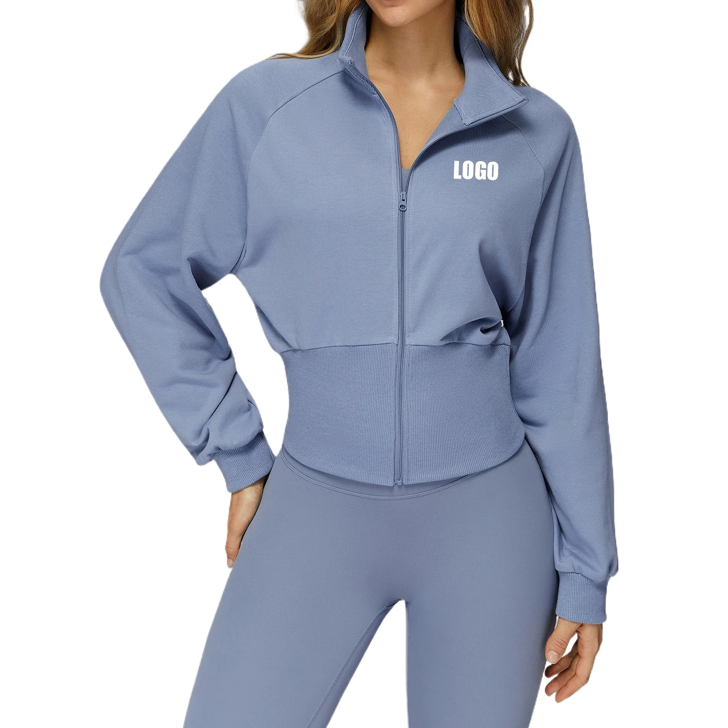 

Custom LOGO women's autumn and winter stand-up neck sweater windproof zipper thermal sweater loose outdoor running sports jacket