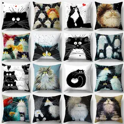 Home Decor Cute Cat Pillowcase Square Polyester Print  Watercolor Love  Cushion Cover 45x45cm