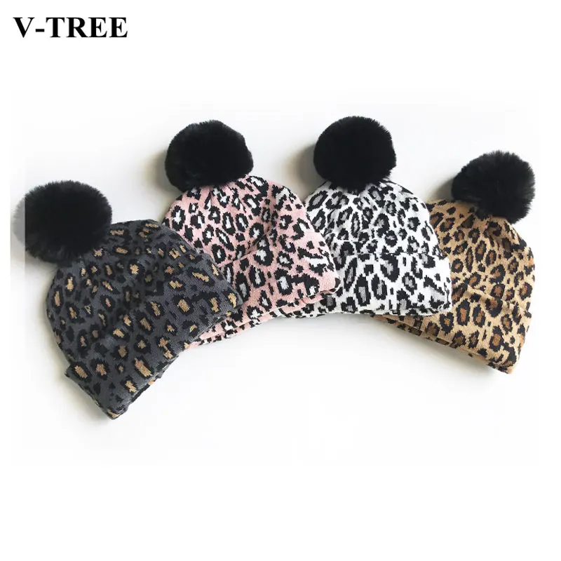 Matching Family Outfits Leopard Children Hats Mother Kids Hats Winter Kids Caps Warm Photography Props Girls Hats Boys Clothing