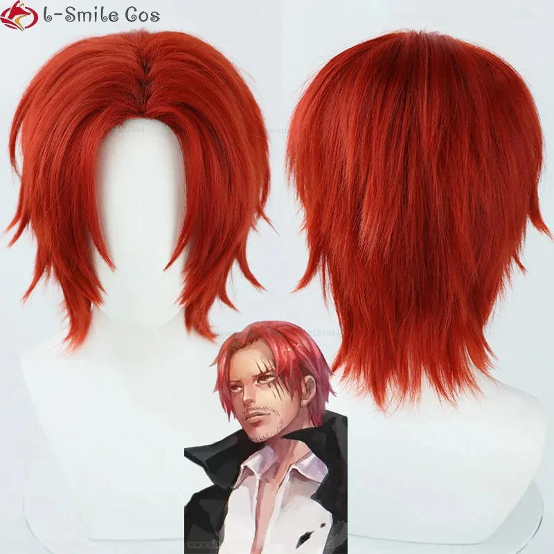 

ss13Anime короткие красные мужские косплей Shanks термостойкие синтетические волосы парики для Хэллоуина + шапочка для парика