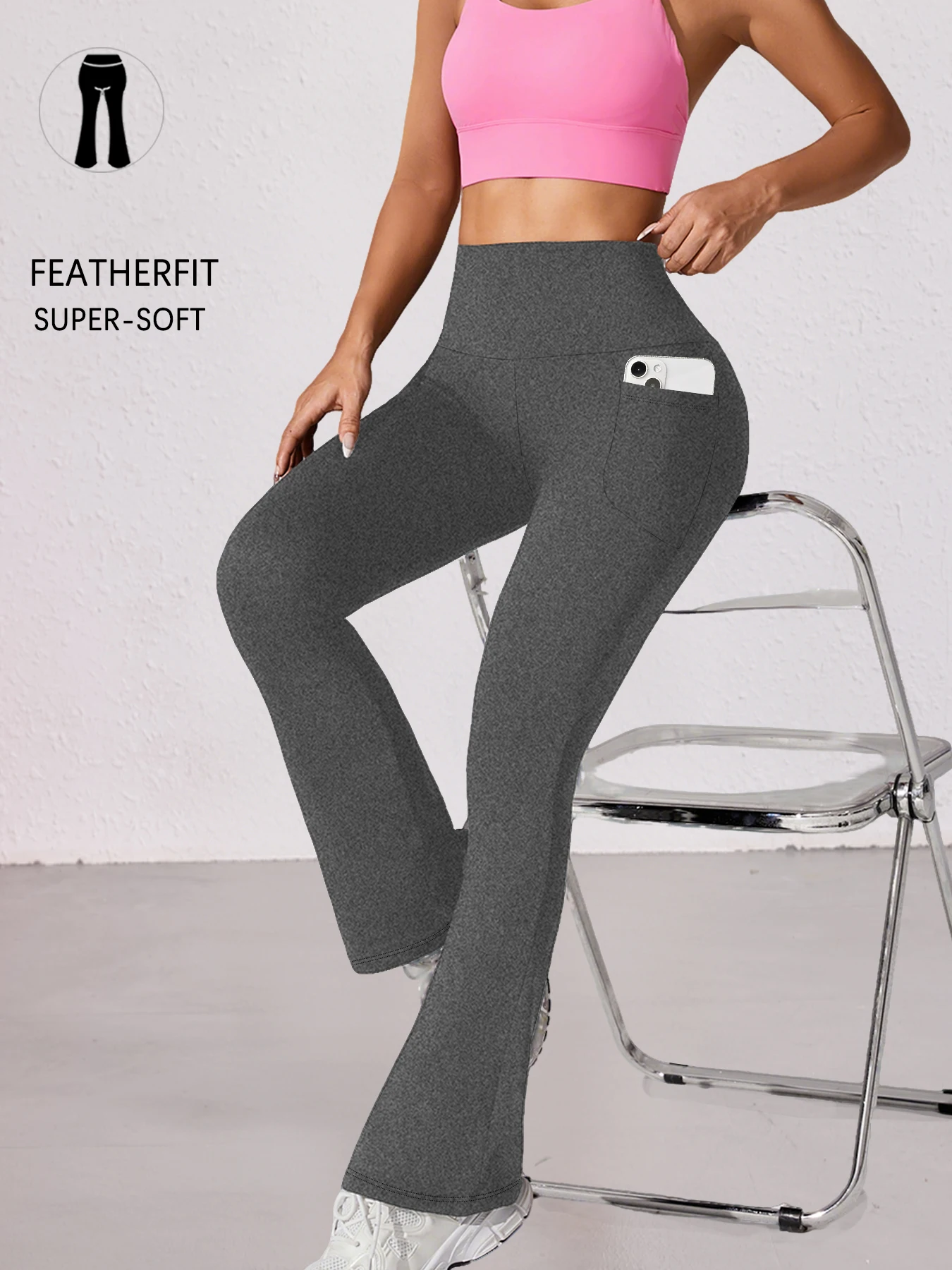 

Women's High Waisted Flare Pants with Pockets - Super Soft Tummy Control Push Up Design for Yoga Gym Workout