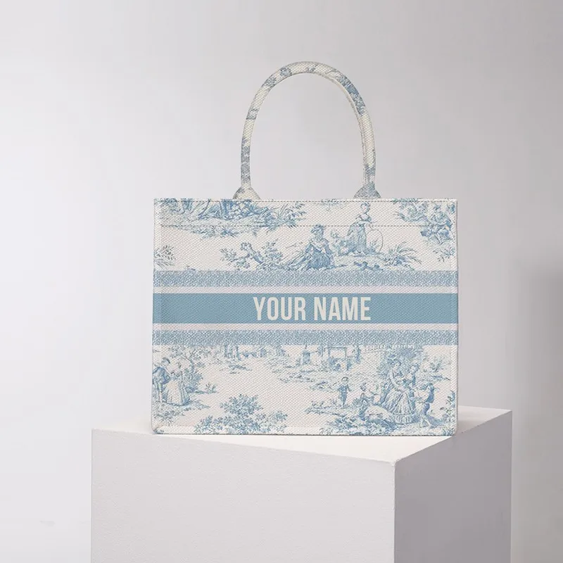 Bolso de mano con estampado artístico para mujer, bolsa de tela de lino con nombre personalizado personalizable, nuevo diseño, 2024