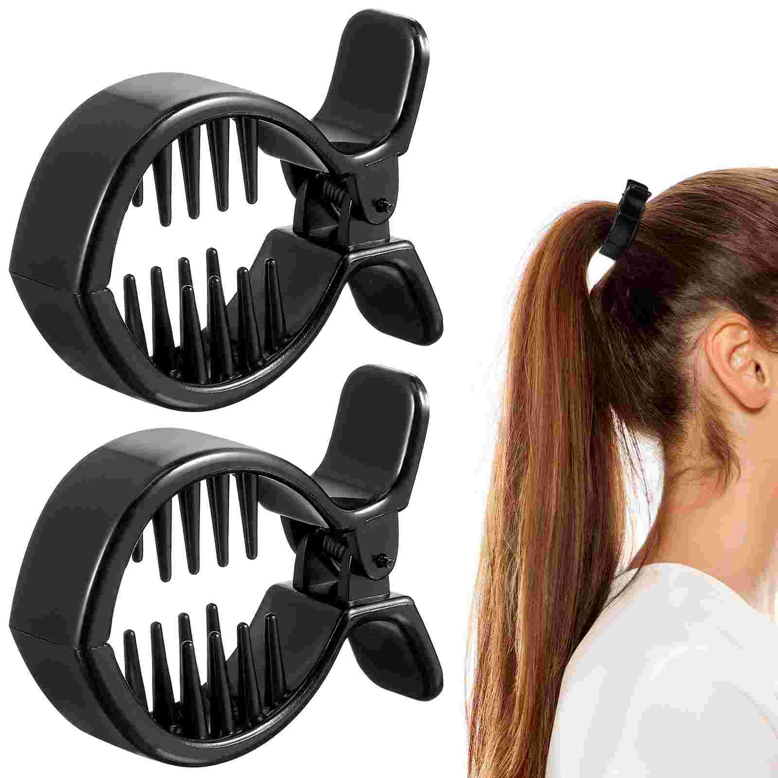 

2pcs Round Inner Toothed Hair Clip Fish Tail Clip Ponytail Holder Strong Tension Hair Claw (Black) updo ponytail clip