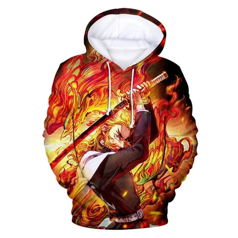 Hoodies de anime para homens e mulheres Kamado Nezuko, tamanho grande, impressão 3D, pulôver com capuz, casual, streetwear com gola redonda, tops