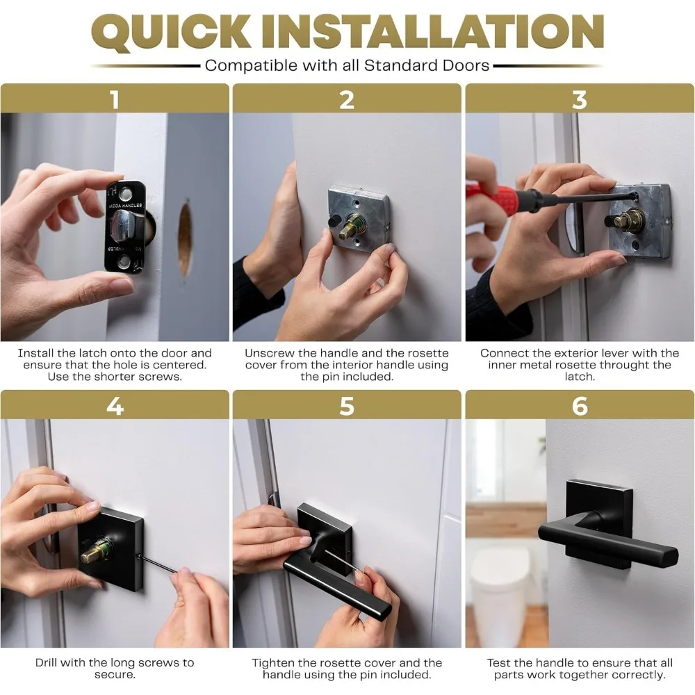 مقابض أبواب داخلية سوداء شديدة التحمل قابلة للعكس - مجموعة من أدوات سرير الخصوصية وباب الحمام