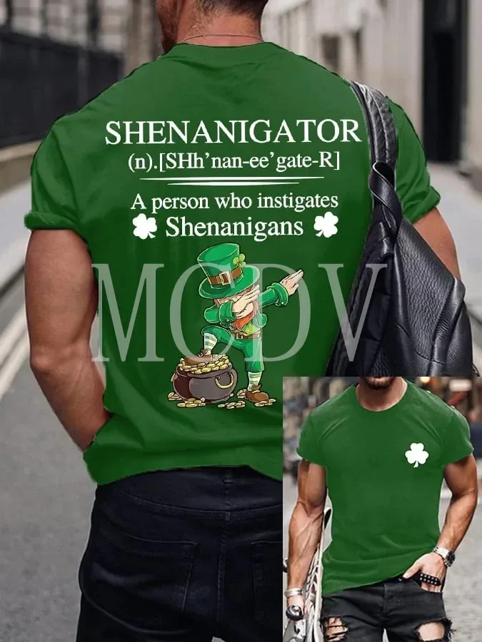 2023 Summer Men's Printed Casual Crew t St Patrick'S Day Shenanigator A Person Who Instigates Shenanigans 3D Printed T Shirt