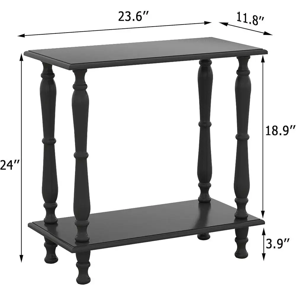 Narrow End Table Wooden Retro Side Table 2-Tier European Design Sofa Side Table Elegant Living Room Plant Stand Storage