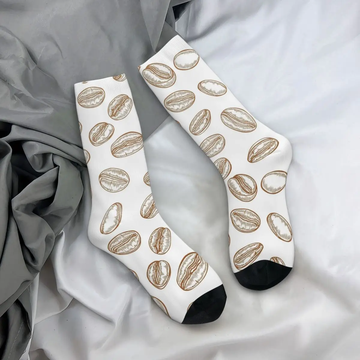 

Всесезонные чулки для экипажа, носки с тематическим узором в виде кофейных зерен, забавные длинные носки, аксессуары для мужчин и женщин, рождественские подарки