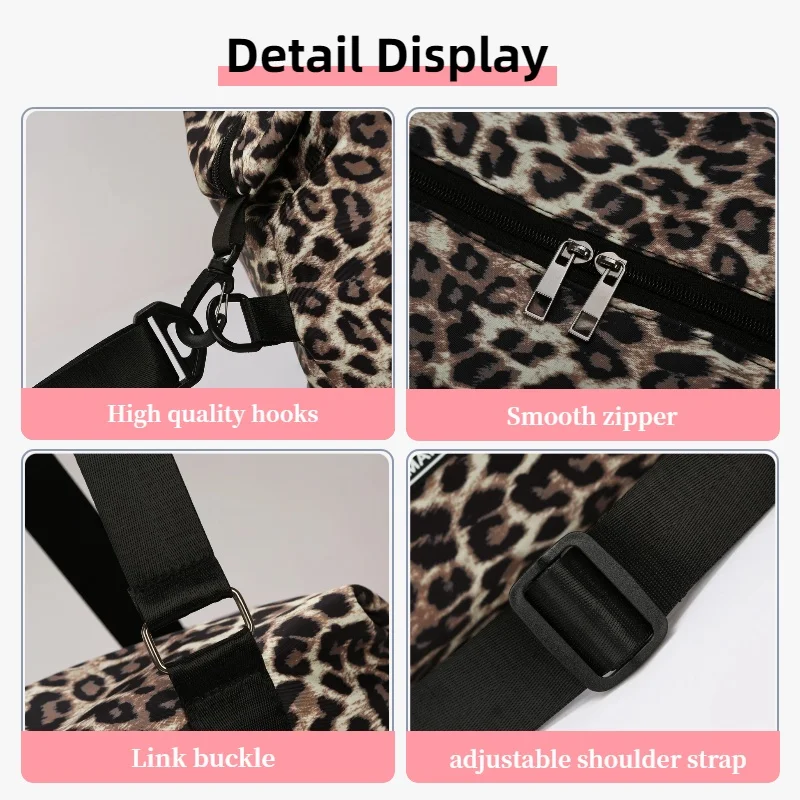 Leopard Print Large Capacity Travel Duffels Bag,Adjustable Shoulder Strap,Suitable for Short Distance Travel,Camping Storage Bag